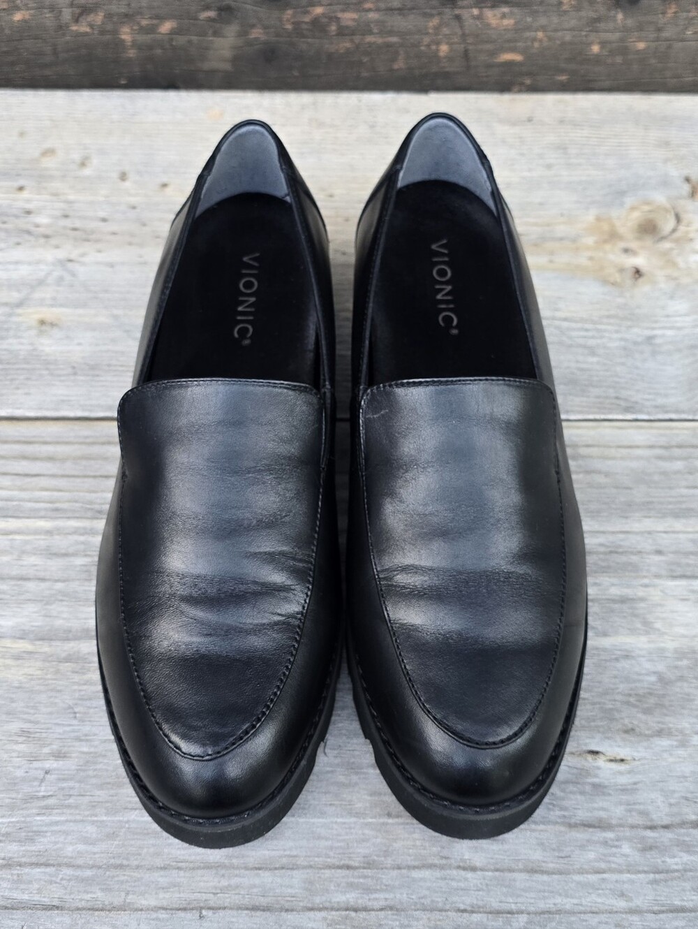Vionic Kensley Y2K Preppy Minimalist Black Leather Lug Sole Comfort Loafer 8.5M - Picture 8 of 15